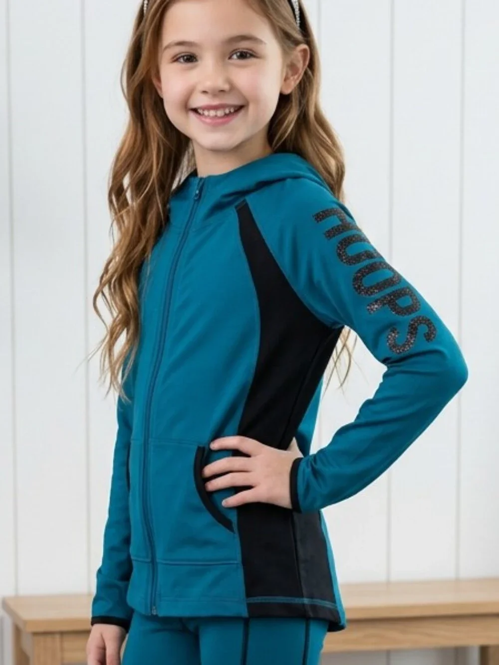 Justice Active 8/10 Girls Hoops Basketball Zip Up Jacket Soft Sporty Blue Hoodie